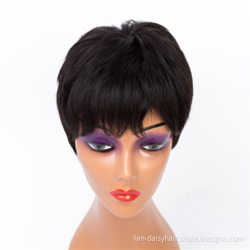 Drop shipping Virgin Brazilian Human Hair Wig For Black Women Natural  Black Short Cut Style Wigs